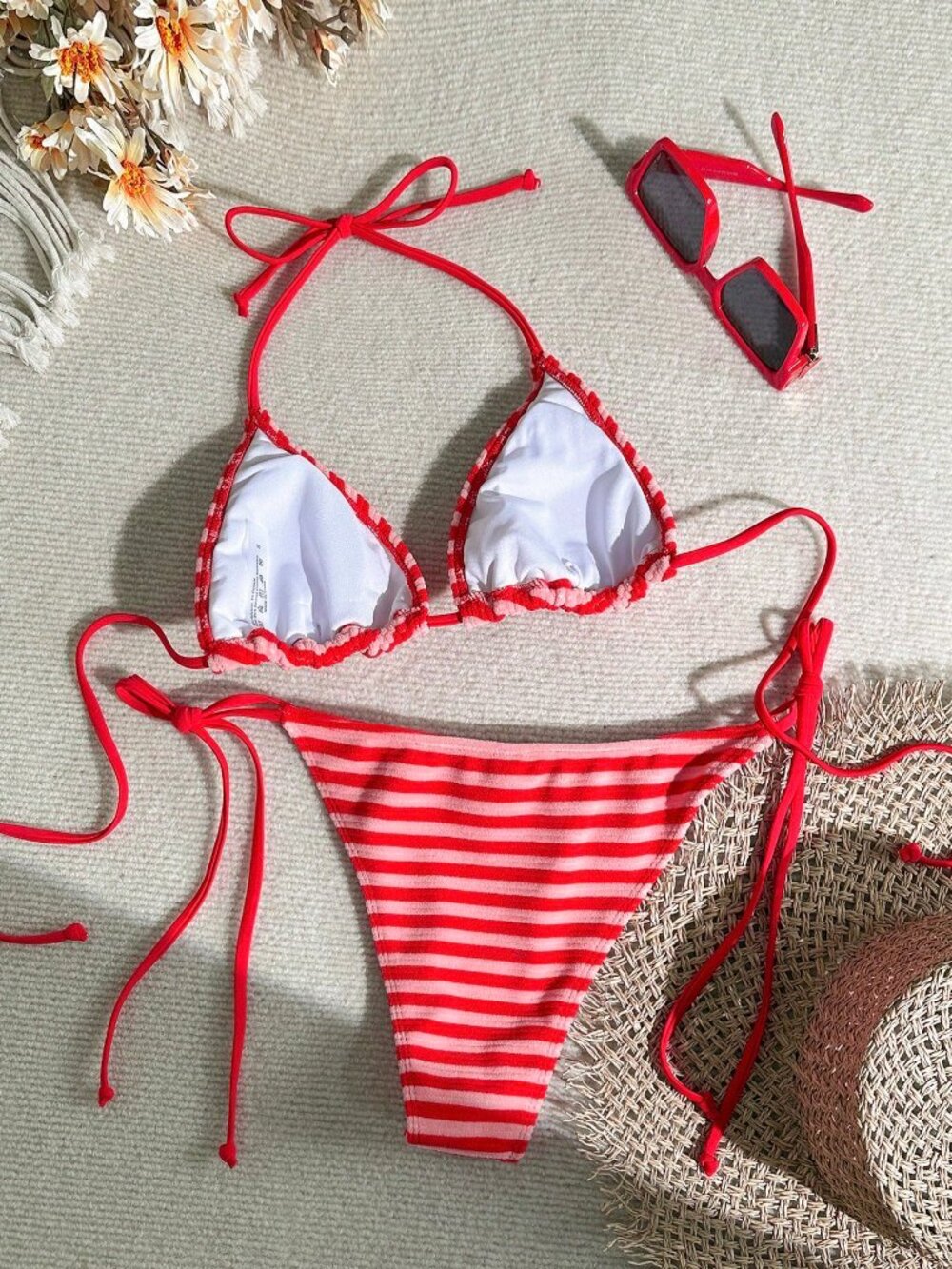 best seller Red striped Women's  bikini Beach Suit Set - Picture 2 of 5